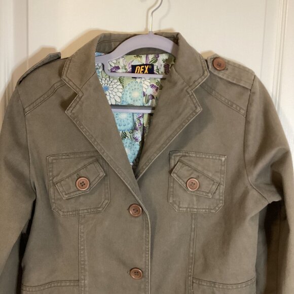 Dex Women's Army Style Jacket Size M Pockets Floral Lining Embroidery Detail - Picture 4 of 9